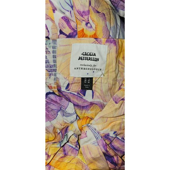 New Anthropologie Cecilia Pettersson Tie-Front Midi Dress SIZE 6 Yellow Floral - Picture 8 of 8